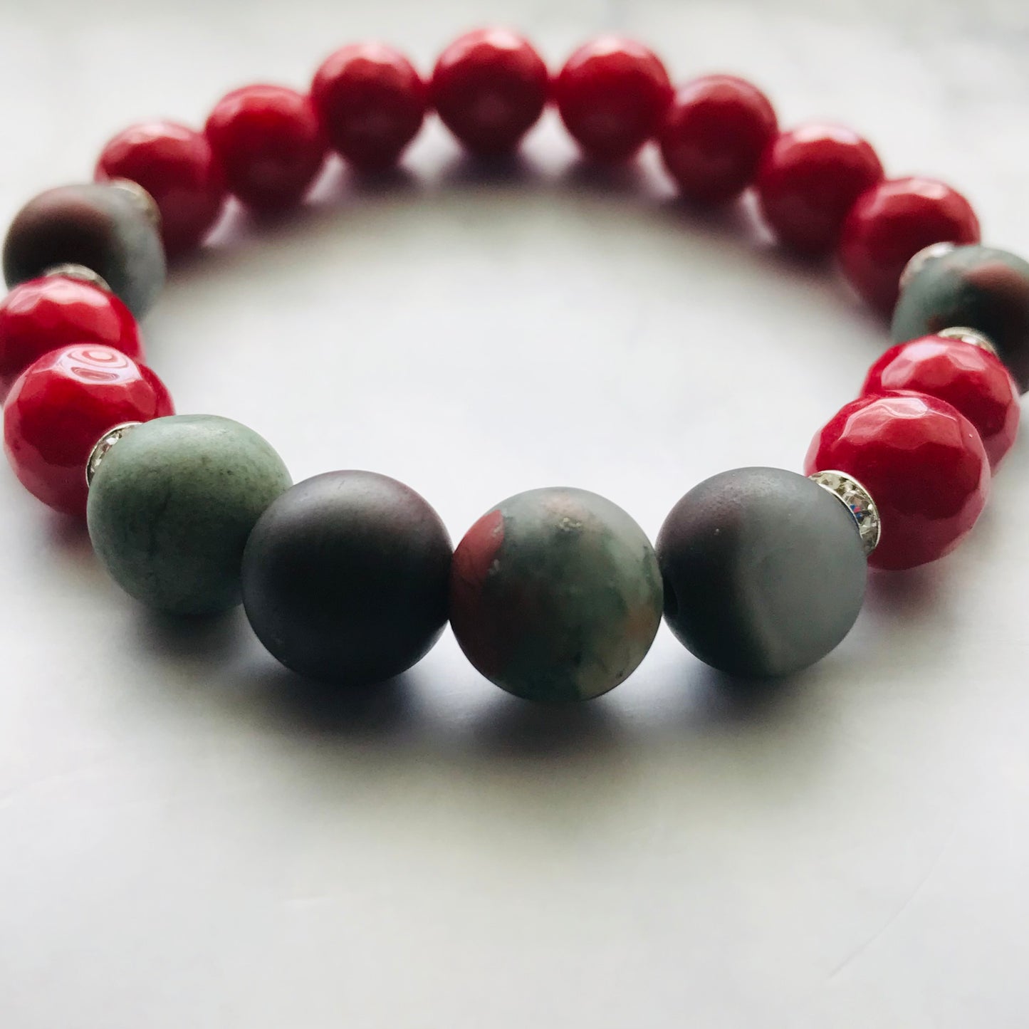 Handmade Root Chakra -Bloodstone & Red Jade Gemstone Bracelet - PharosMoon