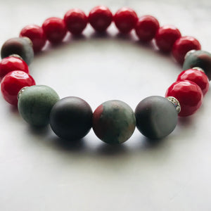 Handmade Root Chakra -Bloodstone & Red Jade Gemstone Bracelet